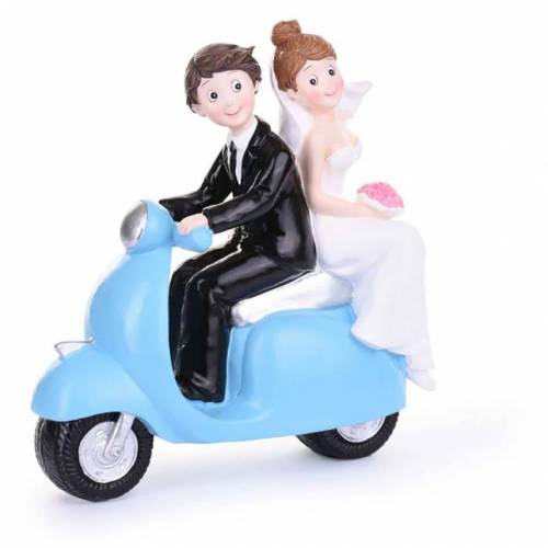 Figura Novios Pareja Moto Vespa Azul...