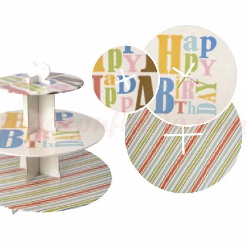 Soporte Cupcakes Happy Birthday Cartón