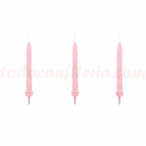 Vela Rizada Rosa + Soporte Plástico...