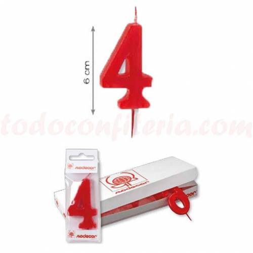 Vela Estándar Número 4 Roja