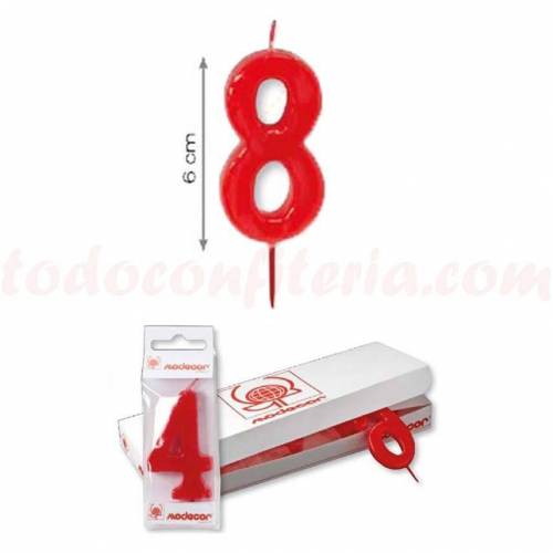 Vela Estándar Número 8 Roja