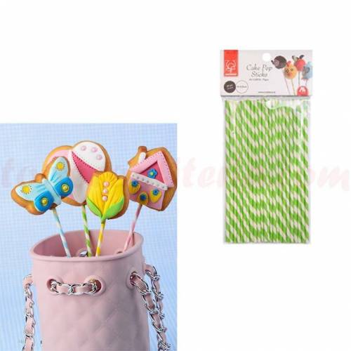 Palo Cake Pop Espiral Verde Cartón 24 u.