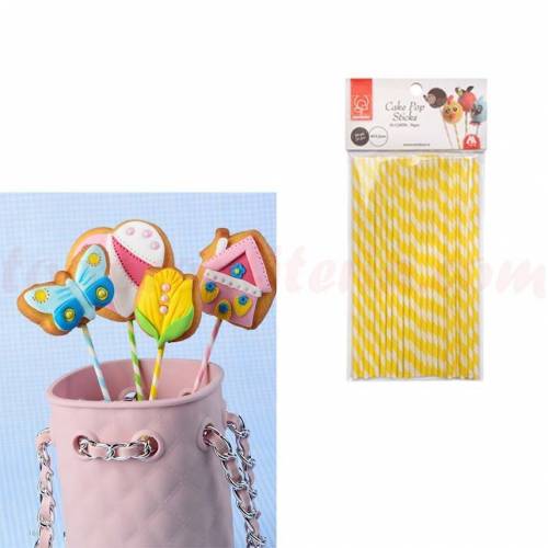Palo Cake Pop Espiral Amarillo Cartón...