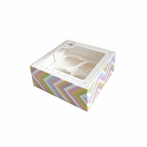 Caja Cupcake Arcoiris 4 + Soporte Cartón