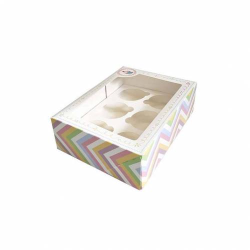Caja Cupcake Arcoiris 6 + Soporte Cartón