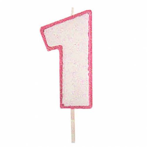 Vela Número Purpurina Rosa 1 24 u.