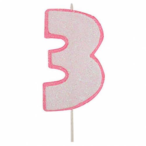 Vela Número Purpurina Rosa 3 24 u.