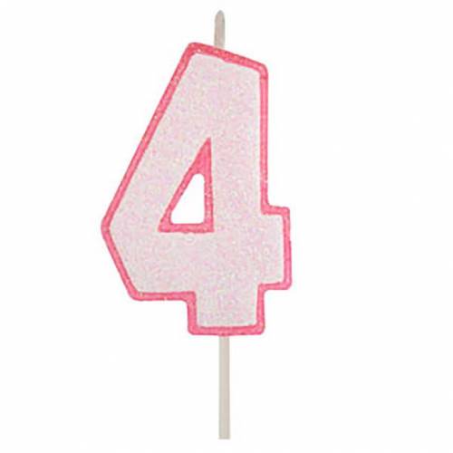 Vela Número Purpurina Rosa 4 24 u.