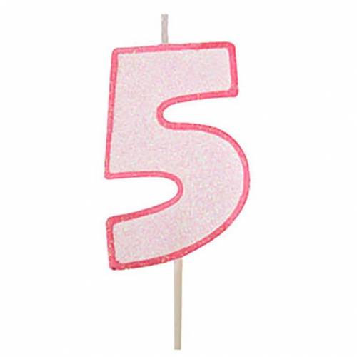 Vela Número Purpurina Rosa 5 24 u. Vela Número Purpurina Rosa 5 24 u.