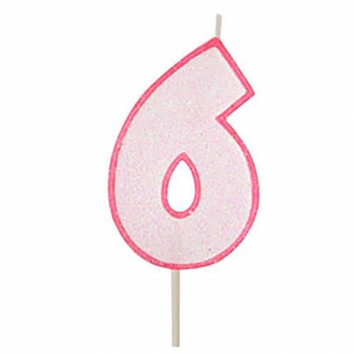 Vela Número Purpurina Rosa 6 24 u.