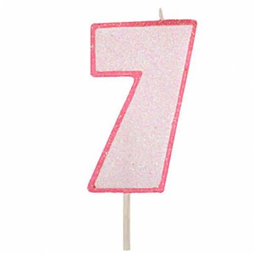 Vela Número Purpurina Rosa 7 24 u.