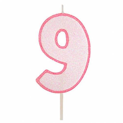Vela Número Purpurina Rosa 9 24 u.