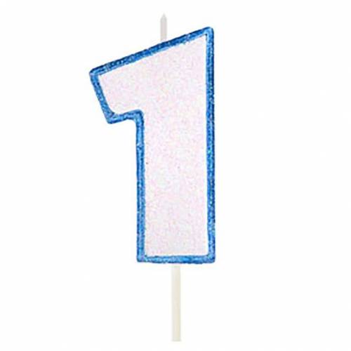 Vela Número Purpurina Celeste 1 24 u.