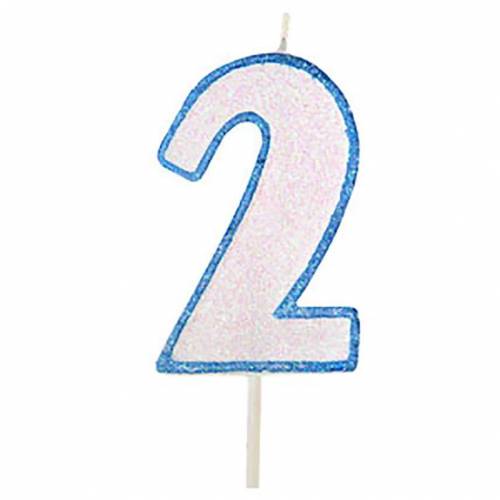 Vela Número Purpurina Celeste 2 24 u.