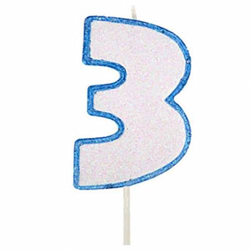 Vela Número Purpurina Celeste 3 24 u.