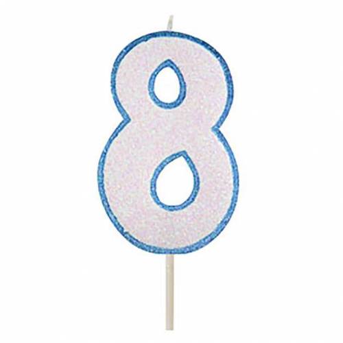 Vela Número Purpurina Celeste 8 24 u.