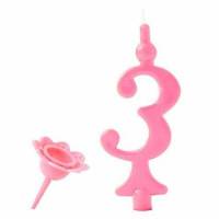 Vela Número Color Rosa 3 +...