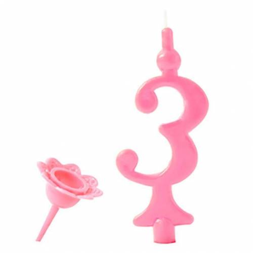 Vela Número Color Rosa 3 + Soporte 25 u. Vela Número Color Rosa 3 + Soporte 25 u.