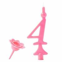 Vela Número Color Rosa 4 +...
