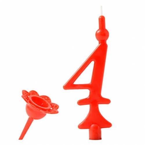 Vela Número Color Rojo 4 + Soporte 25 u. Vela Número Color Rojo 4 + Soporte 25 u.