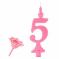 Vela Número Color Rosa 5 +...