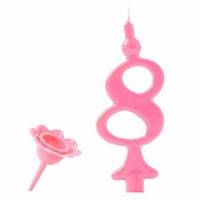 Vela Número Color Rosa 8 +...
