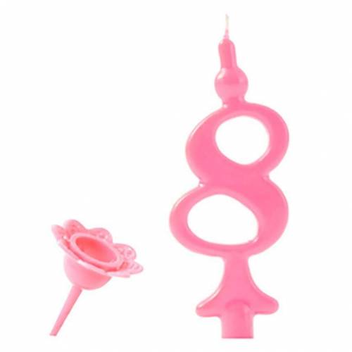 Vela Número Color Rosa 8 + Soporte 25 u. Vela Número Color Rosa 8 + Soporte 25 u.