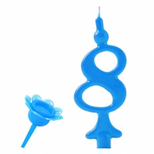 Vela Número Color Celeste 8 + Soporte... Vela Número Color Celeste 8 + Soporte...