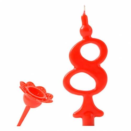 Vela Número Color Rojo 8 + Soporte 25 u. Vela Número Color Rojo 8 + Soporte 25 u.